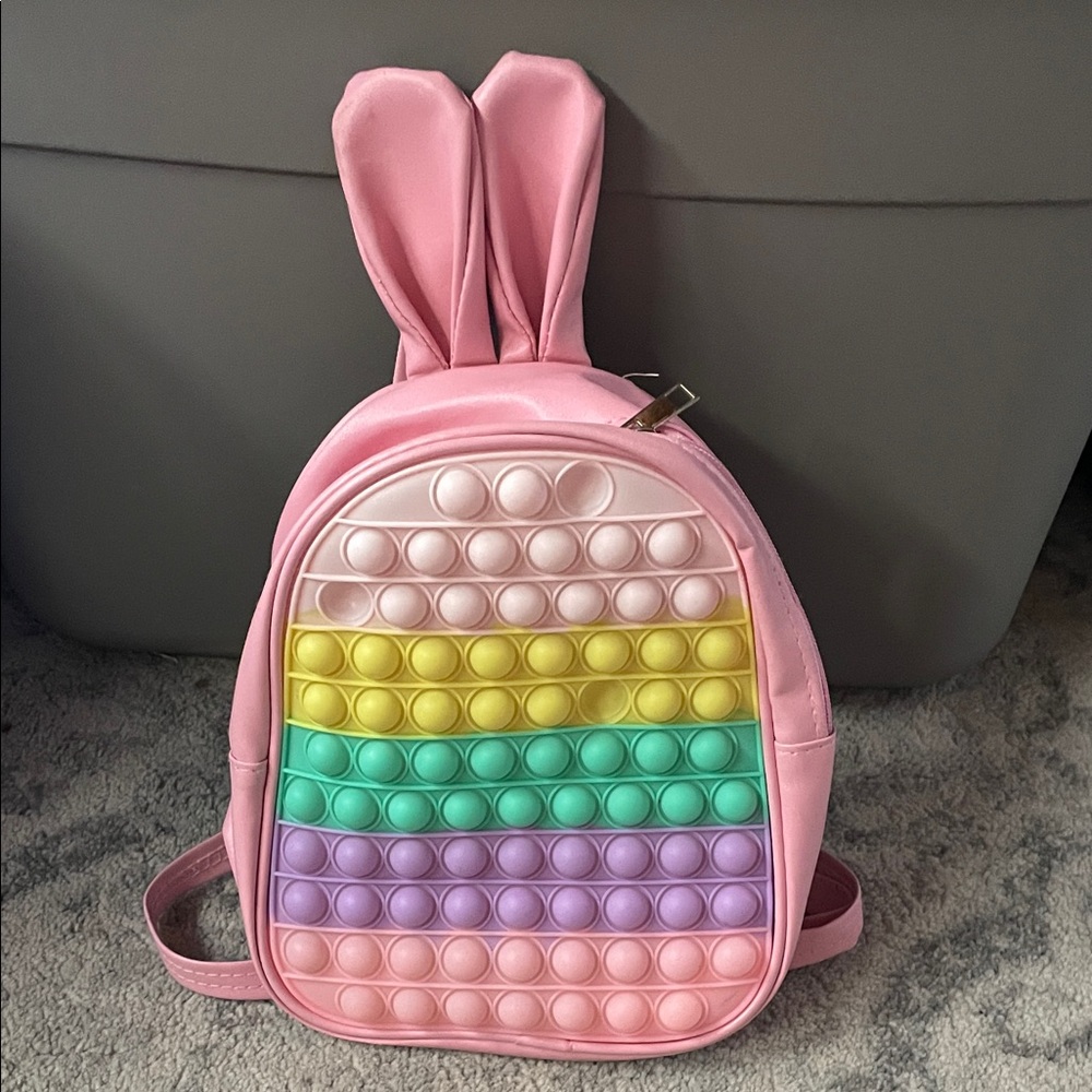 Easter Pink Bunny Ears Pop It Backpack for Kids